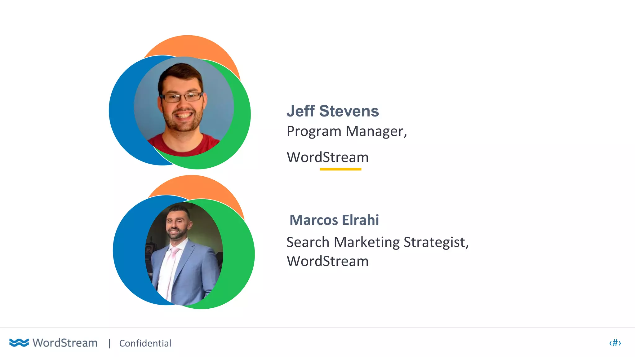 | Confidential ‹#›
Search Marketing Strategist,
WordStream
Marcos Elrahi
Program Manager,
WordStream
Jeff Stevens
 