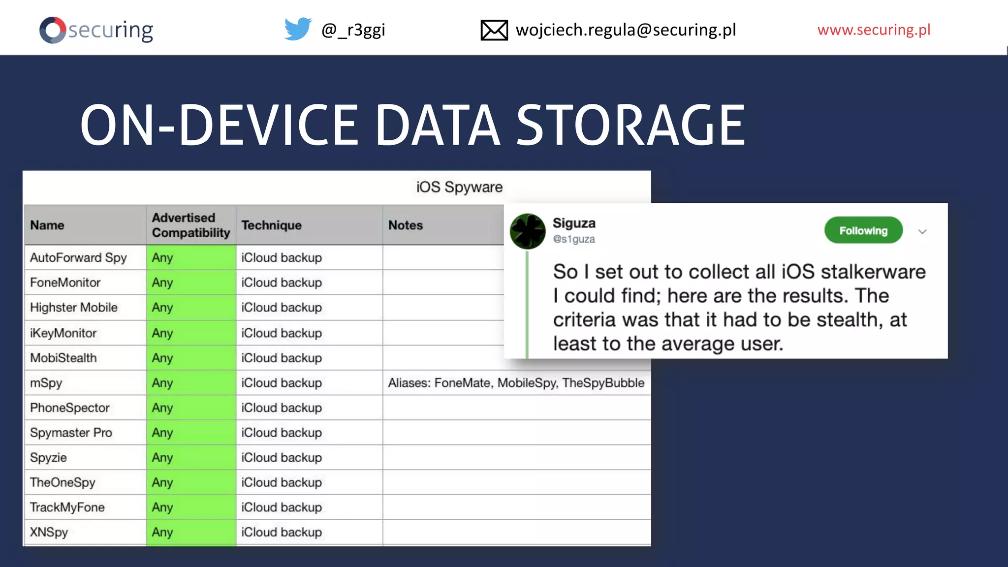 www.securing.plwww.securing.pl
ON-DEVICE DATA STORAGE
@_r3ggi wojciech.regula@securing.pl
 