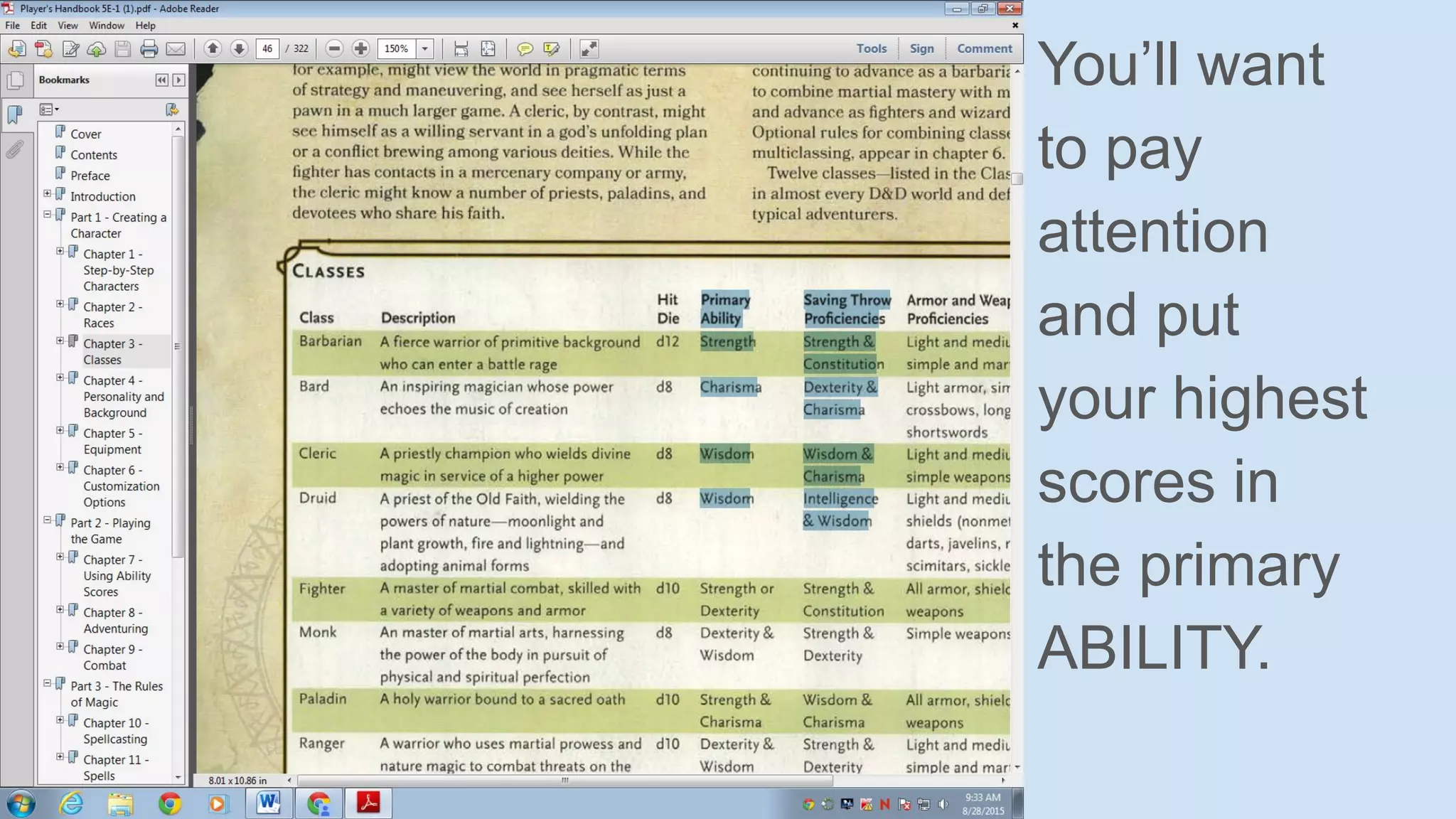 You’ll want
to pay
attention
and put
your highest
scores in
the primary
ABILITY.
 