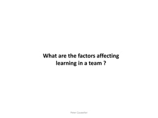 What are the factors affecting learning in a team ? 
Peter Cauwelier  