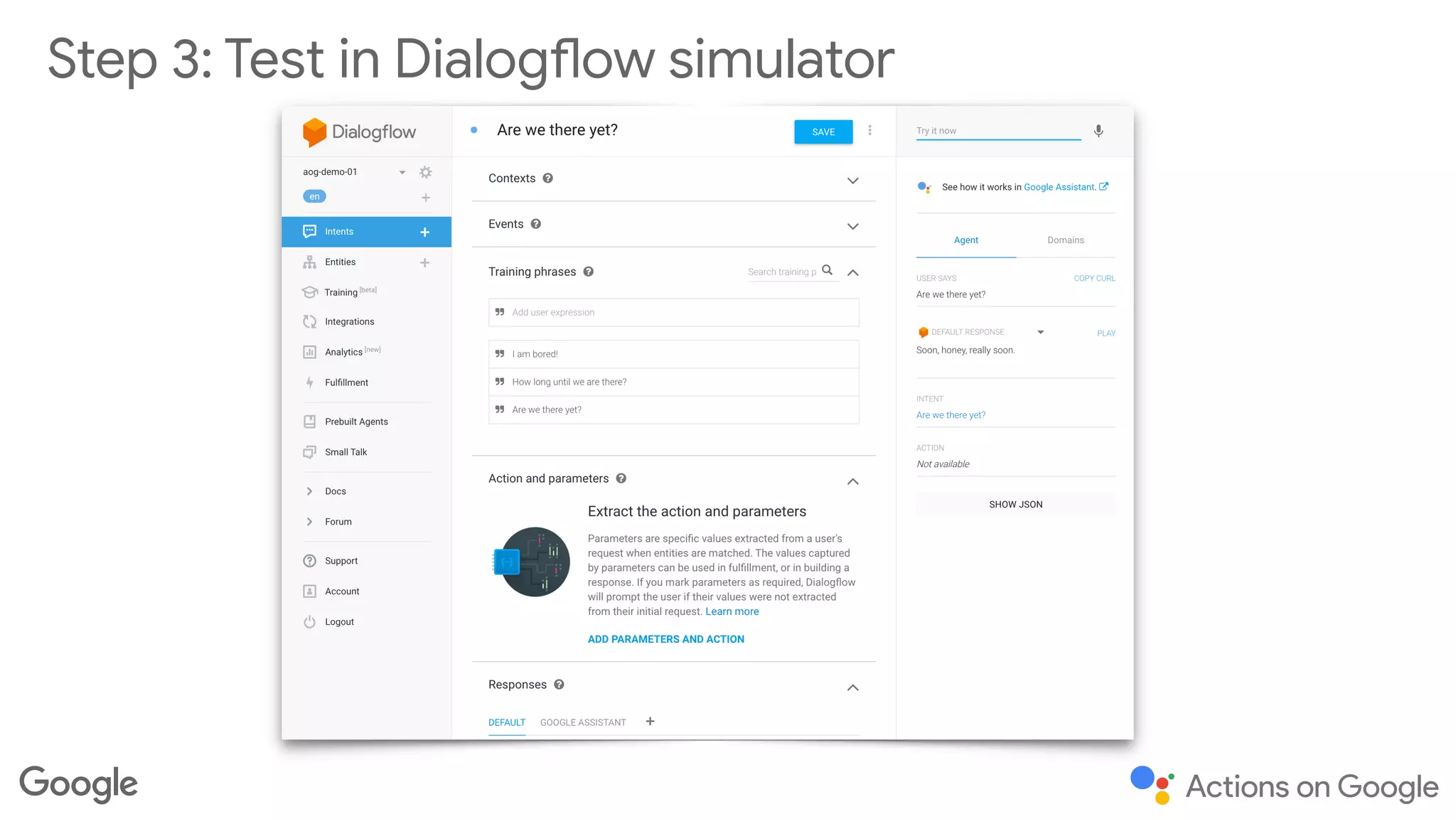 Step 3: Test in Dialogflow simulator
 