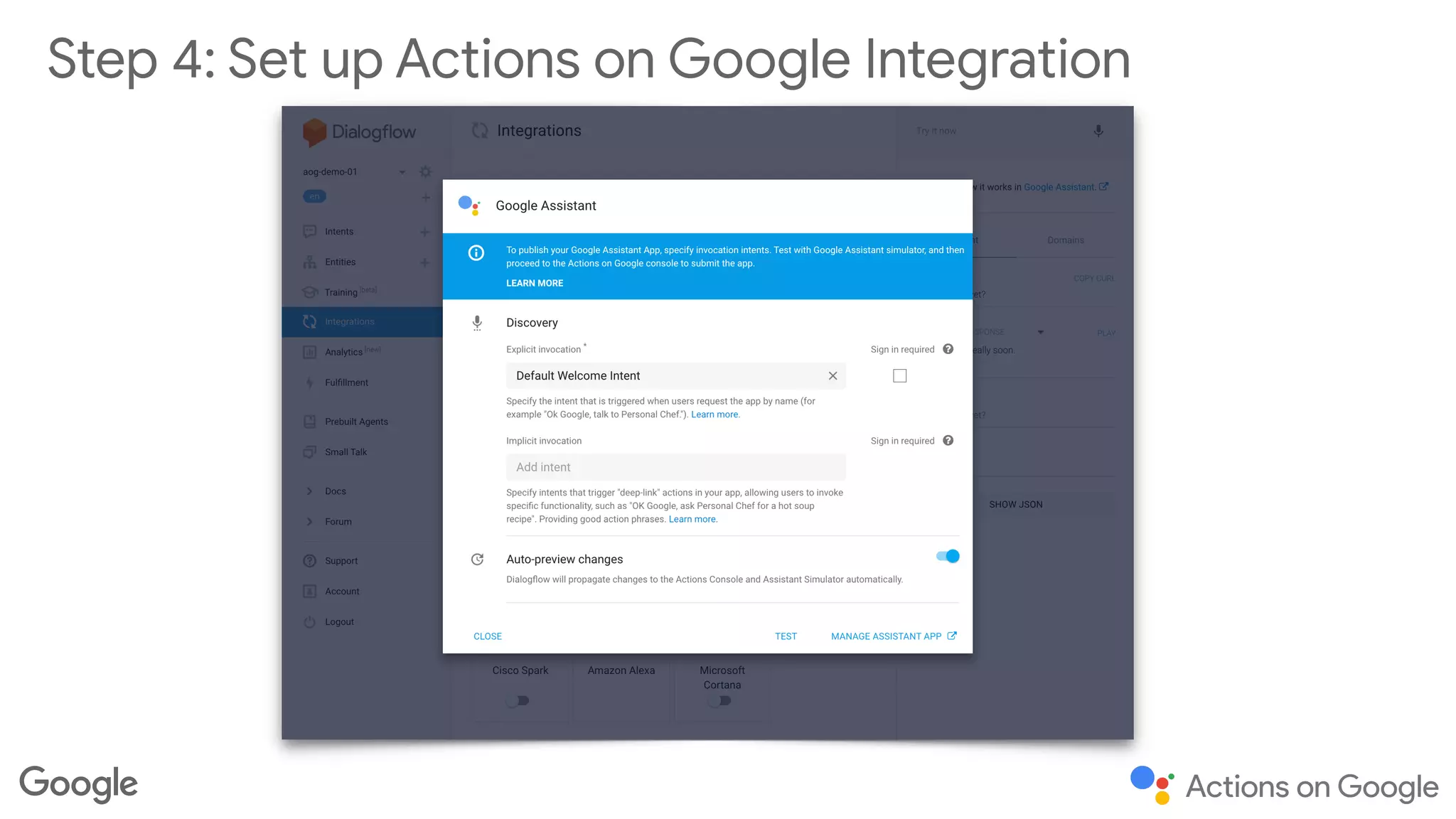 Step 4: Set up Actions on Google Integration
 