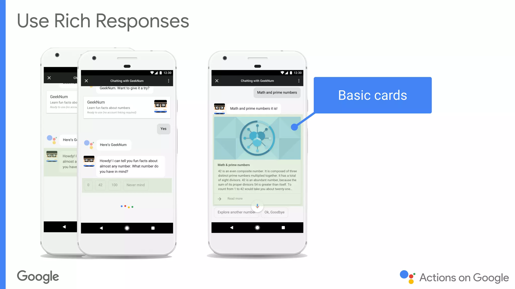 Use Rich Responses
Basic cards
 
