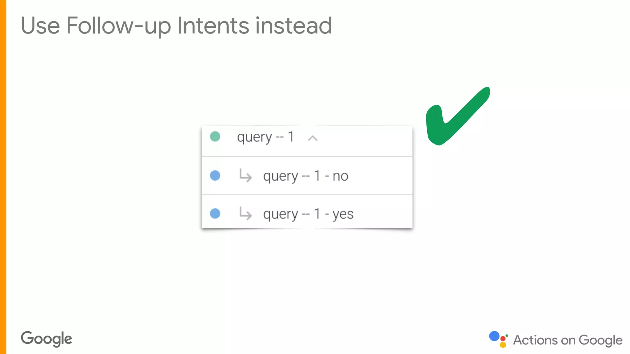 Title TextUse Follow-up Intents instead
✔
 