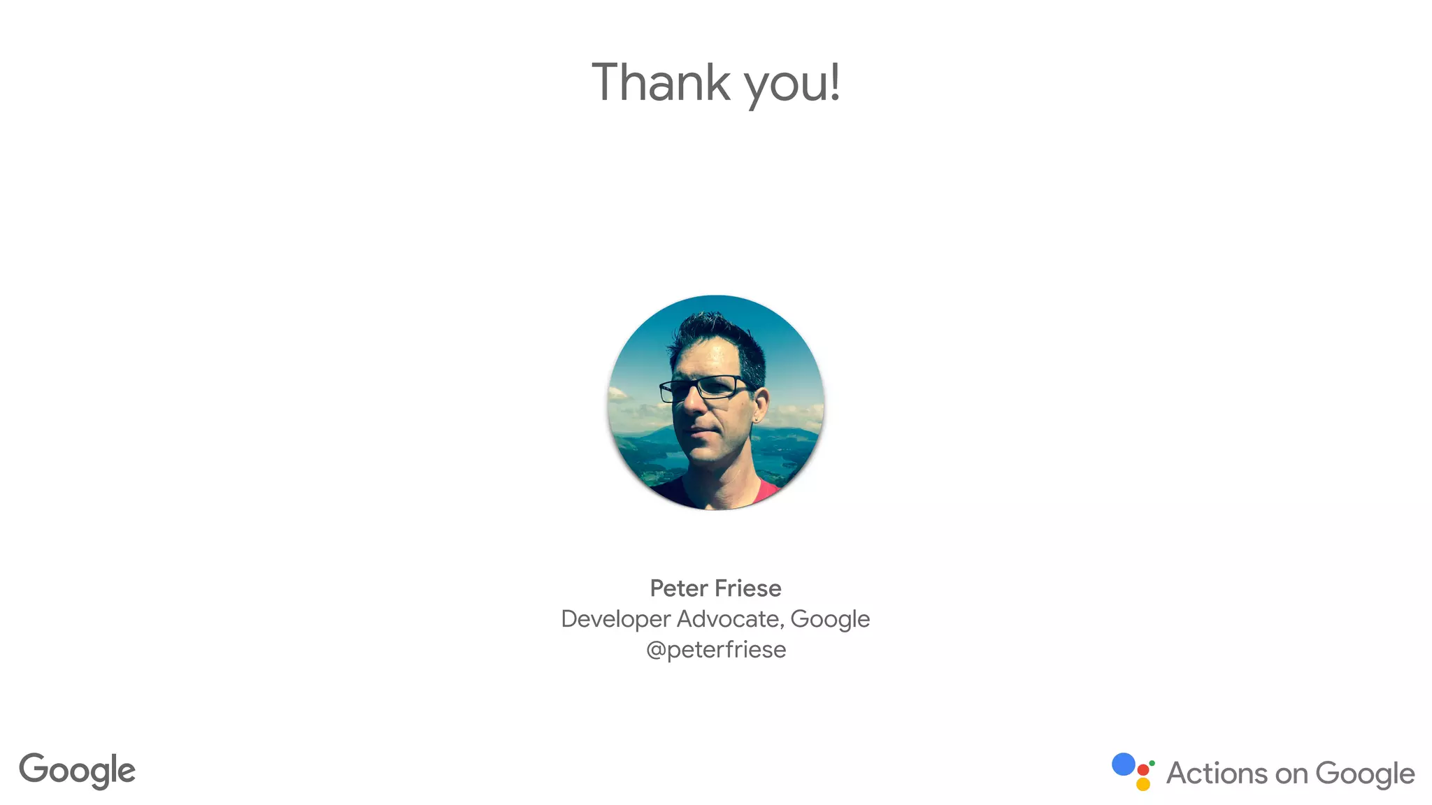Thank you!
Peter Friese

Developer Advocate, Google

@peterfriese
 
