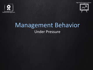 Management Behavior
Under Pressure
is the
REAL CULTURE
perceived by employees
High Performance Culture
Reward Management
 