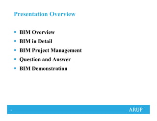 2
Presentation Overview
BIM Overview
BIM in Detail
BIM Project Management
Question and Answer
BIM Demonstration
 