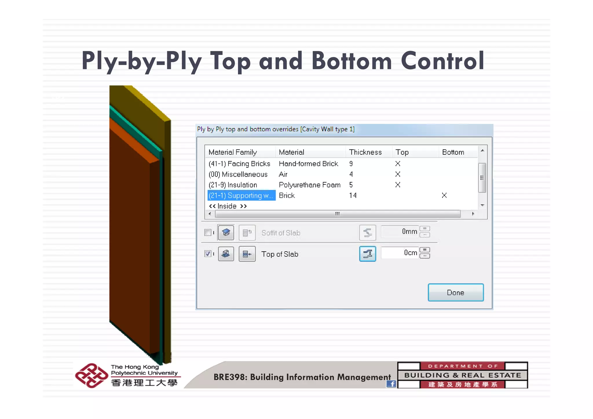 Ply-by-Ply Top and Bottom ControlPly by Ply Top and Bottom Control
109
BRE398: Building Information Management
 