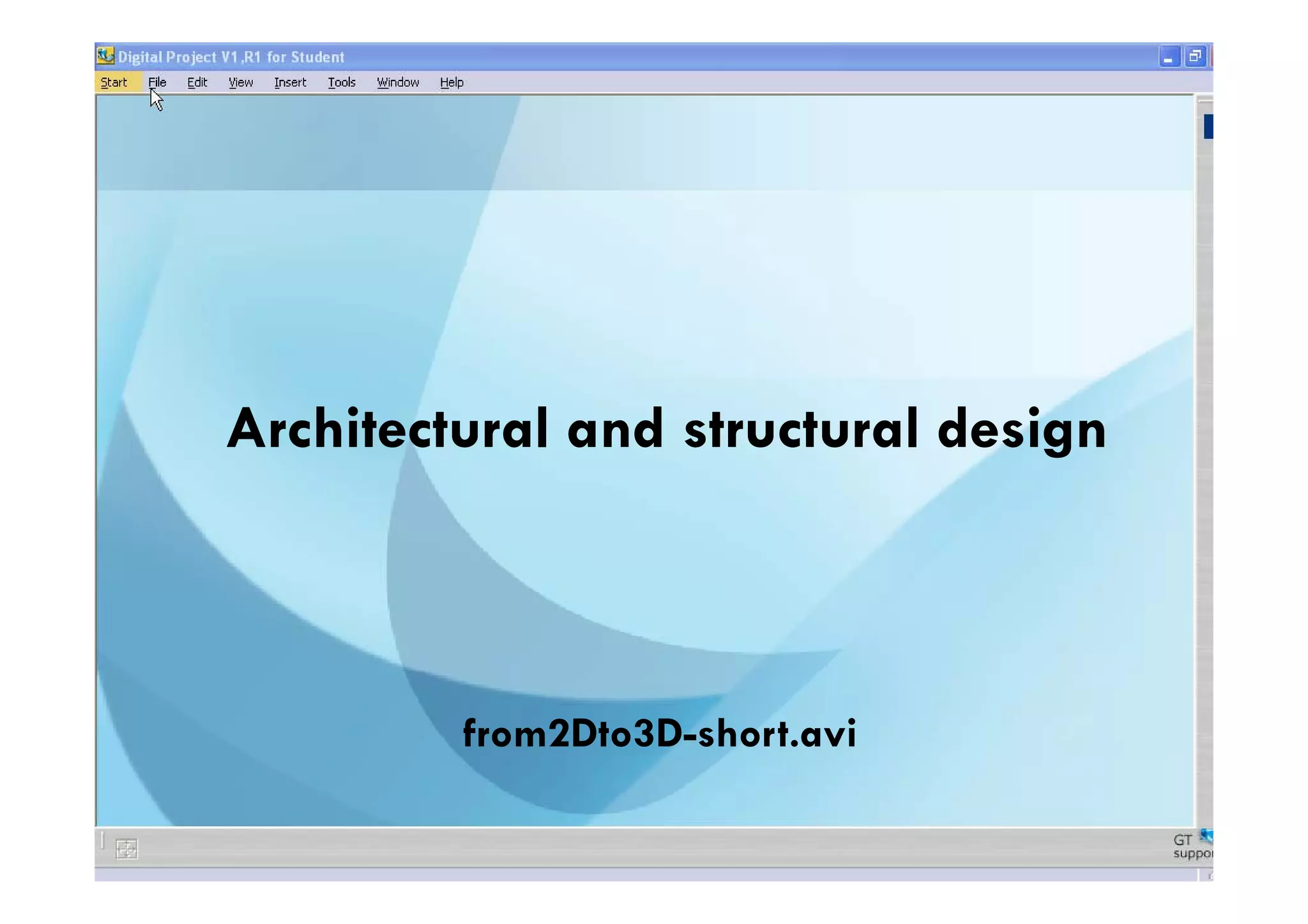 Parametric design
44
a a e c des g
Architectural and structural design
from2Dto3D-short.avi
MTECH Confidential– 2005 Page
 