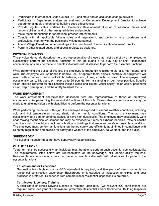 Village of Carpentersville Building Inspector PDF