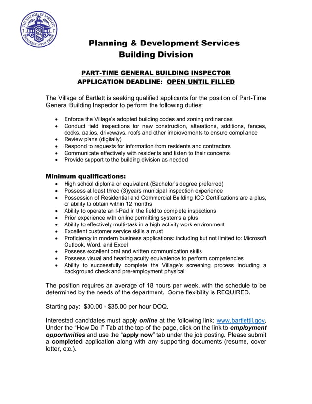 Bartlett Parttime Building Inspector