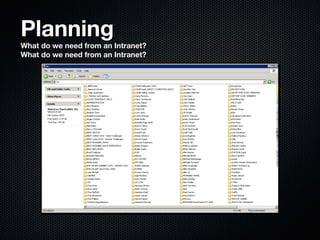 PlanningPlanning
What do we need from an Intranet?What do we need from an Intranet?
What do we need from an Intranet?What ...