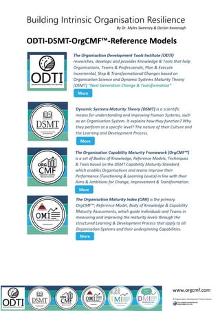 Building Intrinsic Organisation Resilience
www.orgcmf.com
By Dr. Myles Sweeney & Declan Kavanagh
ODTI-DSMT-OrgCMF™-Reference Models
 