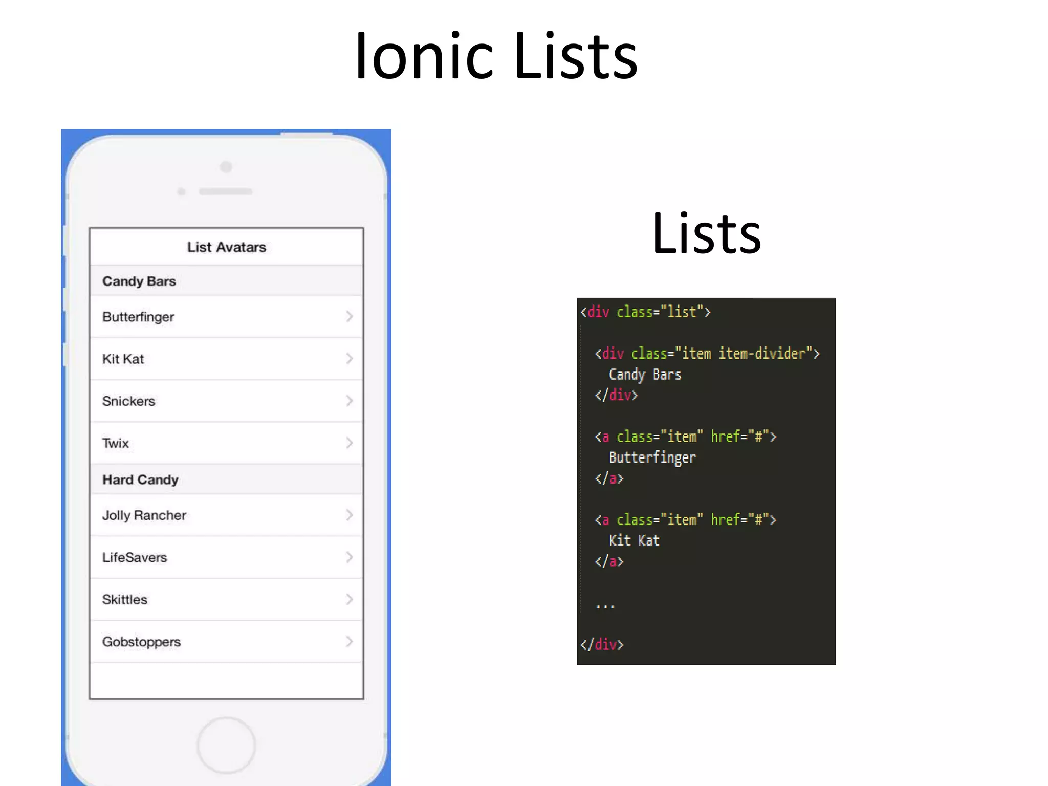 Lists
Ionic Lists
 