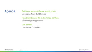 Confidential │ ©2020 VMware, Inc. @Alexandre_Roman
Agenda
3
Building a secure software supply chain
Leveraging Tanzu Build...