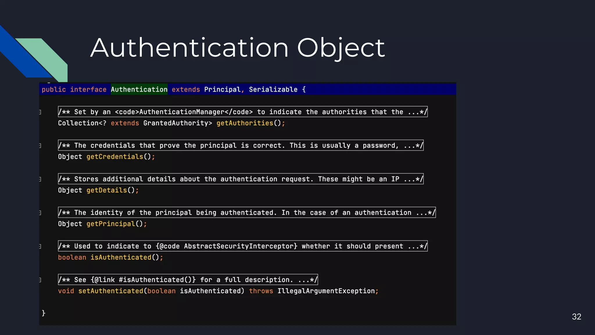 32
Authentication Object
 