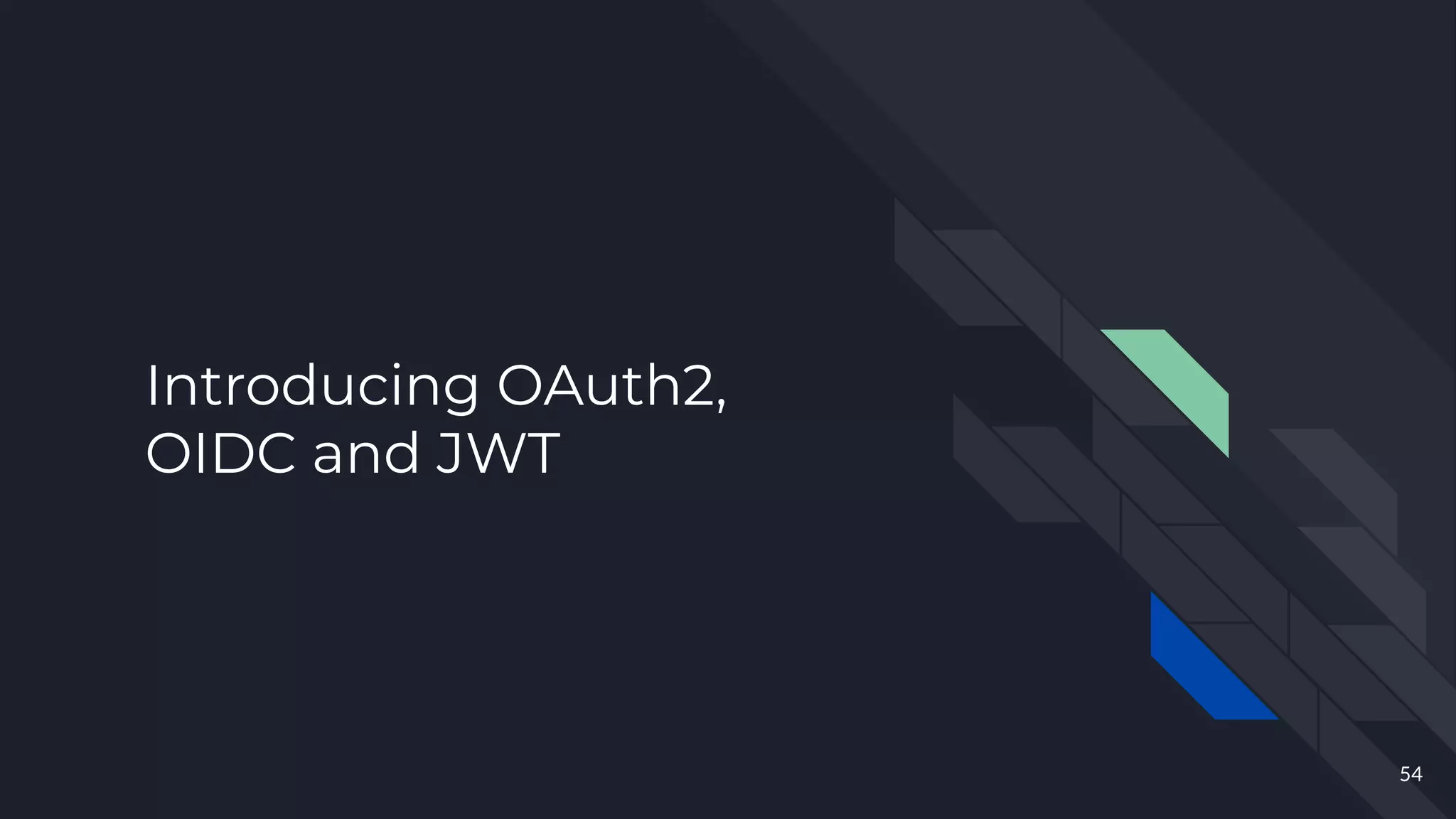 Introducing OAuth2,
OIDC and JWT
54
 
