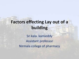 Factors effecting Lay out of a
building
Sri kala. kamieddy
Assistant professor
Nirmala college of pharmacy
 