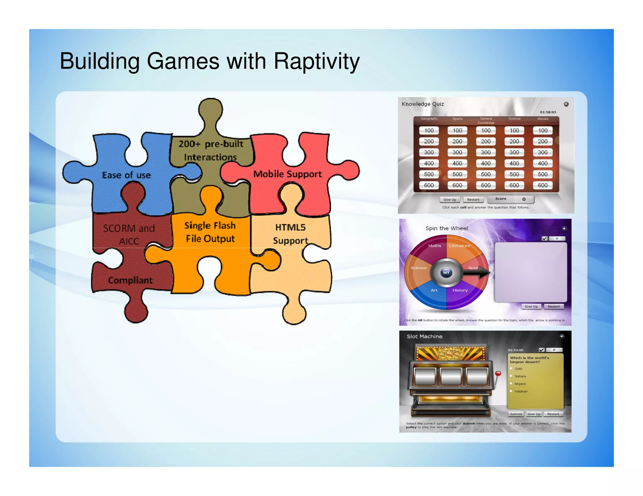 Building Games with Raptivity
 