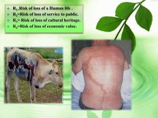  R1=Risk of loss of a Human life .
 R2=Risk of loss of service to public.
 R3= Risk of loss of cultural heritage.
 R4=Risk of loss of economic value.
 