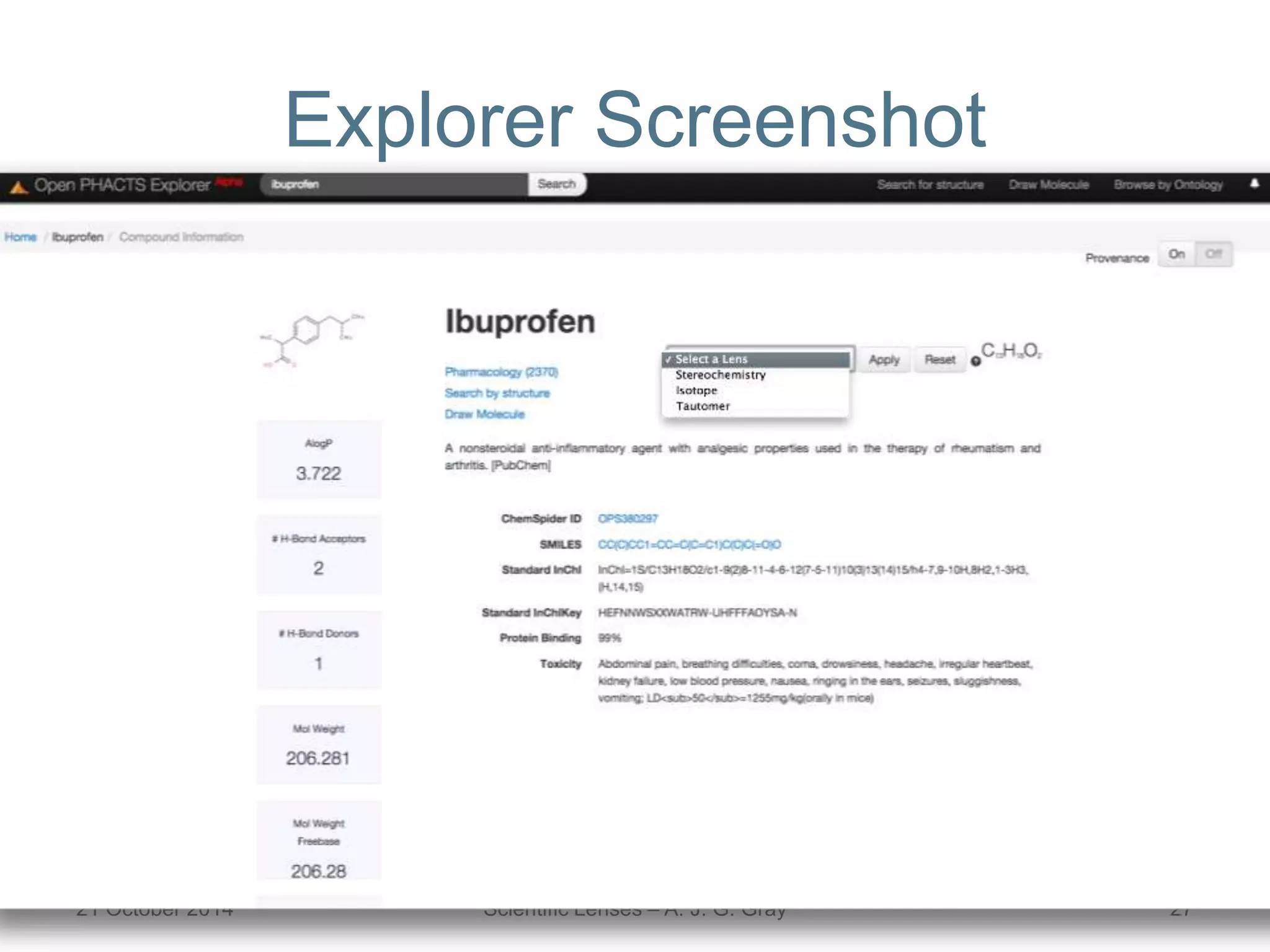 Explorer Screenshot
21 October 2014 Scientific Lenses – A. J. G. Gray 27
 