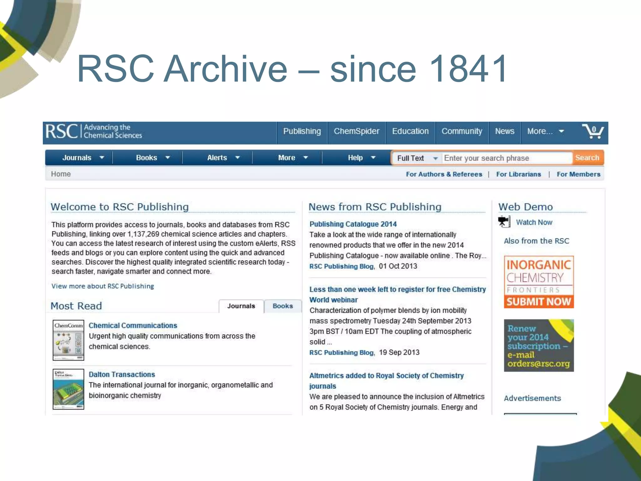 RSC Archive – since 1841
 