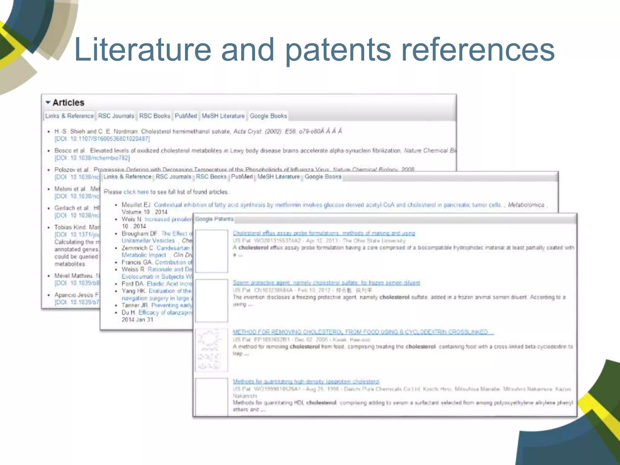 Literature and patents references
 