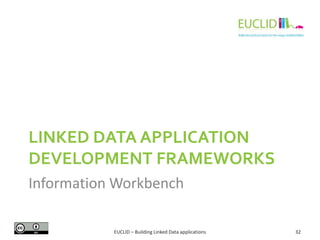 LINKED DATA APPLICATION
DEVELOPMENT FRAMEWORKS
Information Workbench
EUCLID – Building Linked Data applications

32

 
