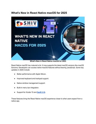 React Native for macOS App Development in 2025 | PDF