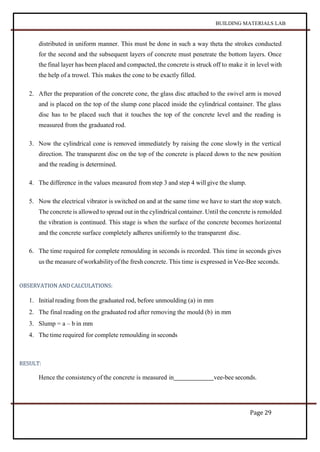 BUILDING MATERIALS LAB MANUAL FOR CIVIL ENGINEERING | PDF