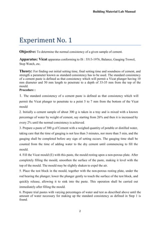 Building materials lab_manual lab 01 | PDF