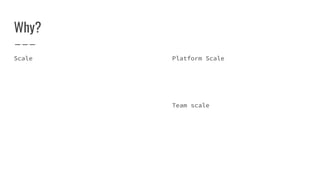 Why?
Scale Platform Scale
Team scale
 