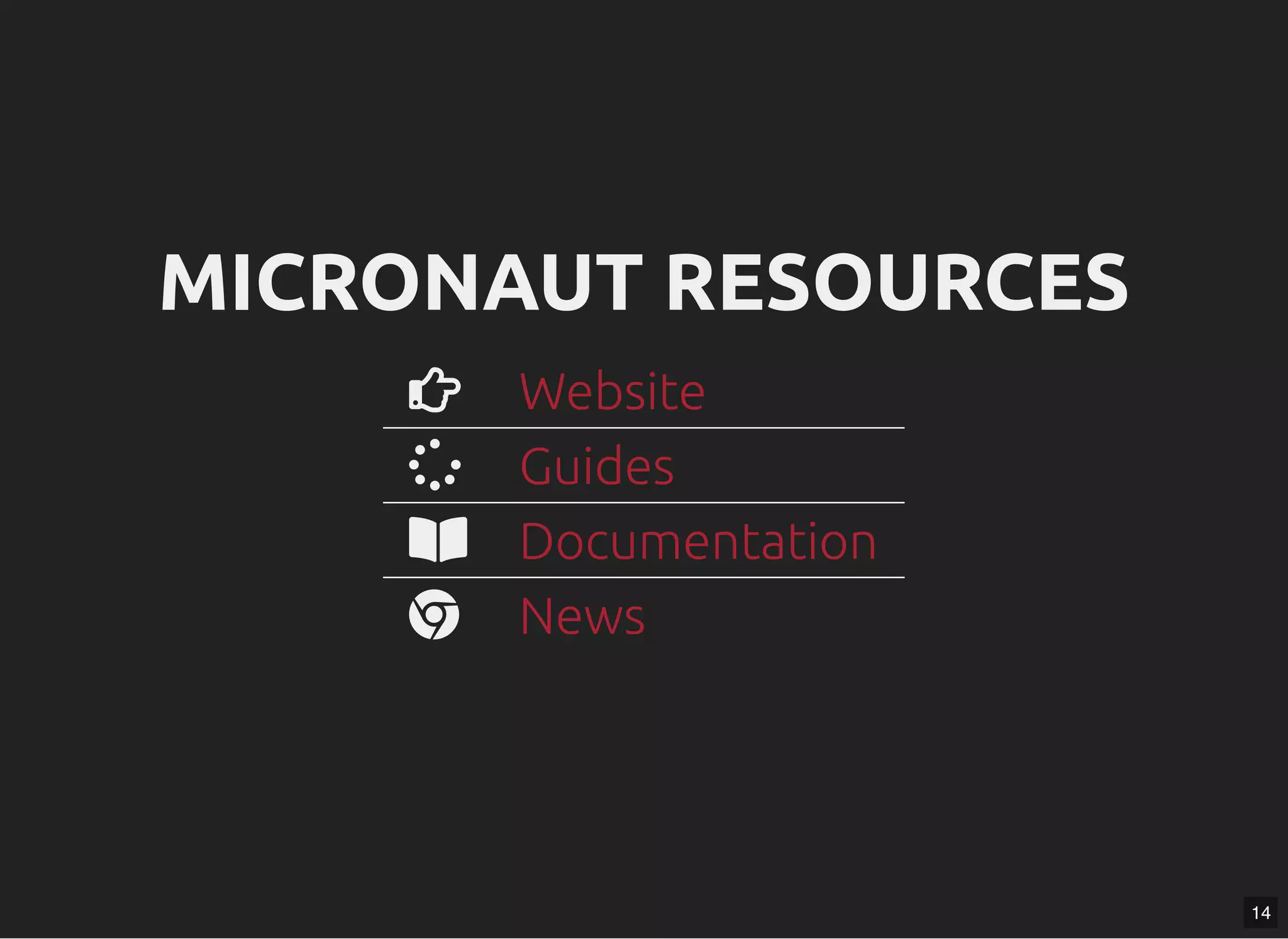 MICRONAUT RESOURCESMICRONAUT RESOURCES     Website Guides Documentation News 14 