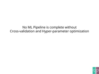 No ML Pipeline is complete without
Cross-validation and Hyper-parameter optimization
 