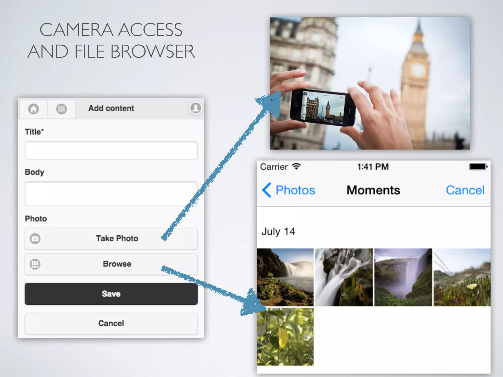 CAMERA ACCESS 
AND FILE BROWSER 
 