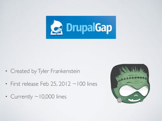 • Created by Tyler Frankenstein 
• First release Feb 25, 2012 ~100 lines 
• Currently ~10,000 lines 
 
