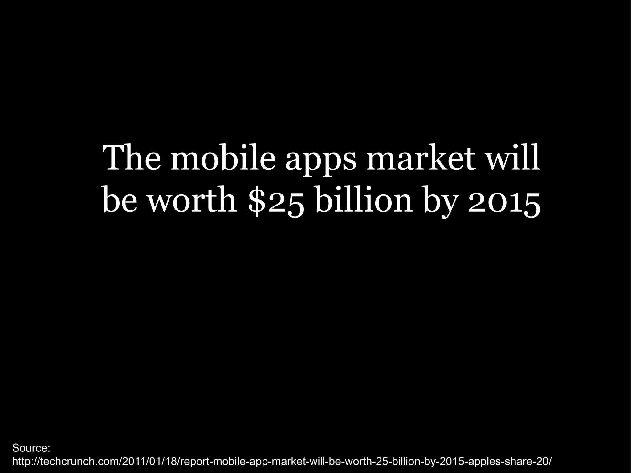 Tiggr Mobile Apps Builder by Exadel The mobile apps market will be worth $25 billion by 2015 Source: http://techcrunch.com/2011/01/18/report-mobile-app-market-will-be-worth-25-billion-by-2015-apples-share-20/ 
