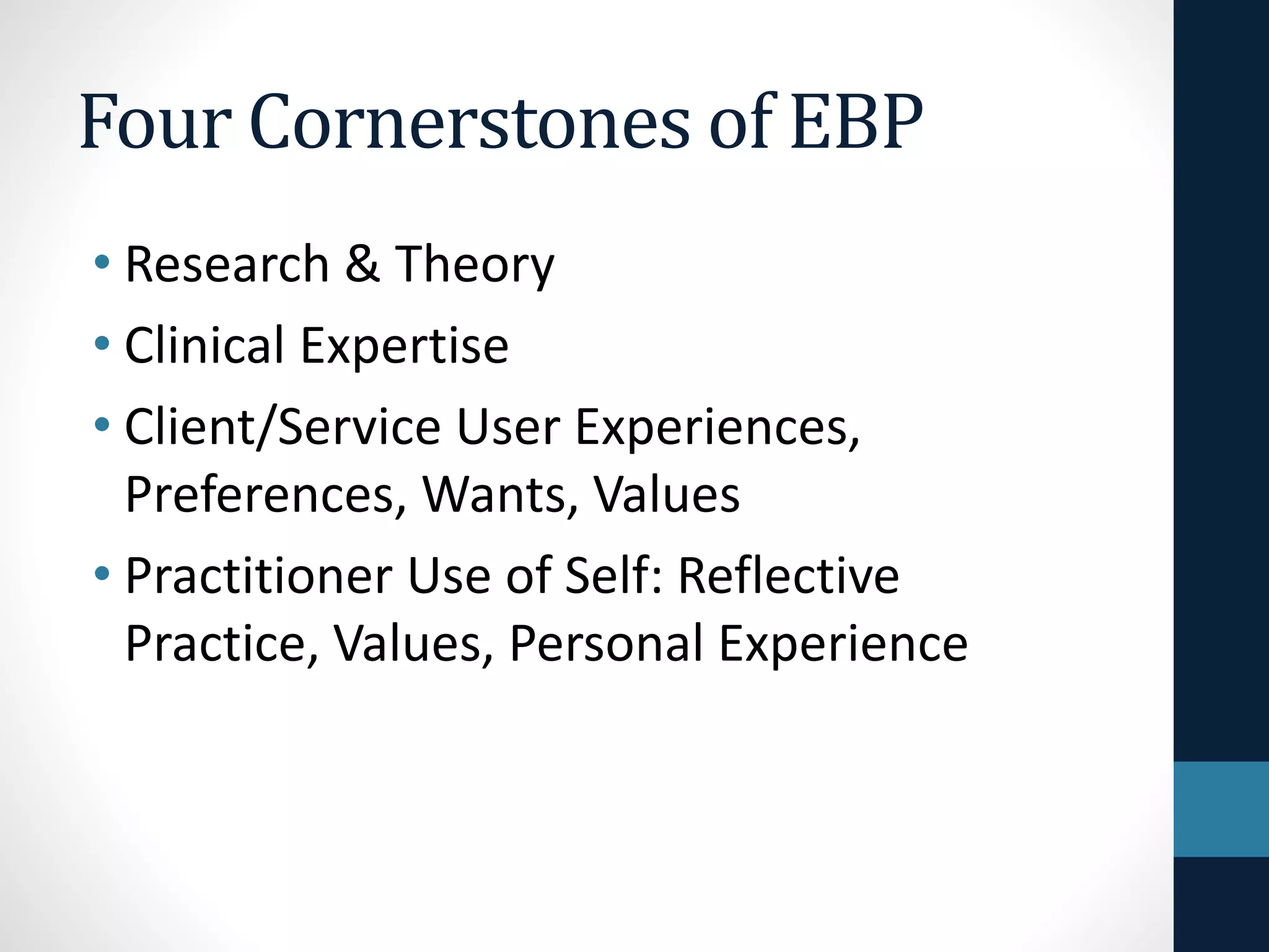 Ground Up 
• Has “deductive” elements” 
• Conceptual frameworks 
• Sensitizing concepts 
• Seek to add to/modify/refute these elements 
• Philosophy of science: phenomenological & 
Critical Realist/Constructivist/anti-oppressive 
• Sources of data 
• Insiders 
• Persons who represent client groups 
• Professionals familiar with client groups 
 