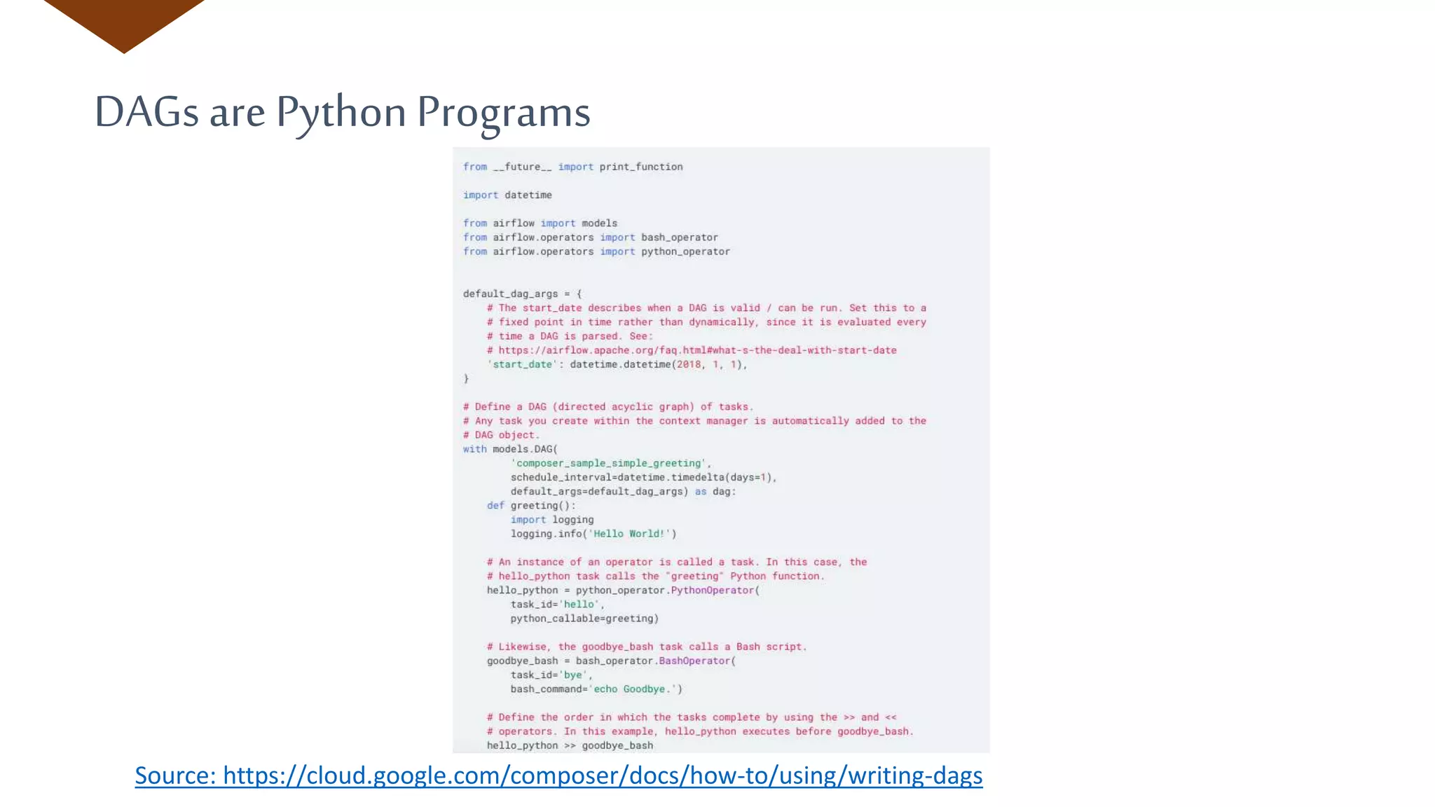DAGs are Python Programs
Source: https://cloud.google.com/composer/docs/how-to/using/writing-dags
 