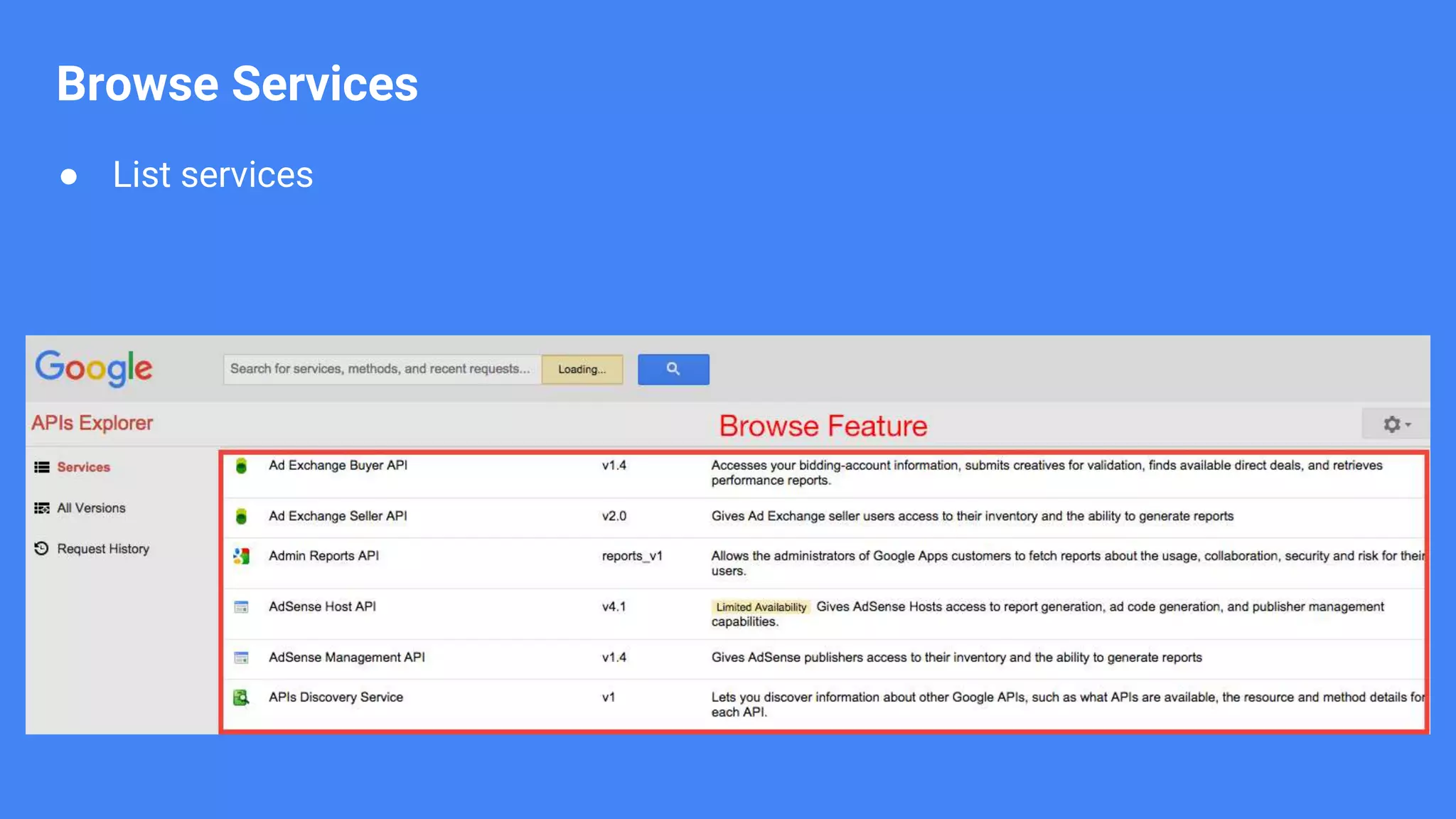 ● List services Browse Services 