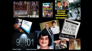 Tragedy in Taber
On April 20, 1999, two students went on
a deadly rampage at Columbine High
School in Littleton, Colo. One week later,
a similar attack struck a small town in
Alberta.
A 14-year-old boy opened fire with a
.22-calibre rifle.
 