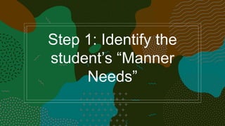 Step 1: Identify the
student’s “Manner
Needs”
 