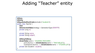 Enrichment and proxying:
@Component
class A {
@Autowired
B b;
}
interface B {
(…)
}
@Component
class Bimpl implements B {
(…)
}
Spring
ProxyImplements
Delegates
 