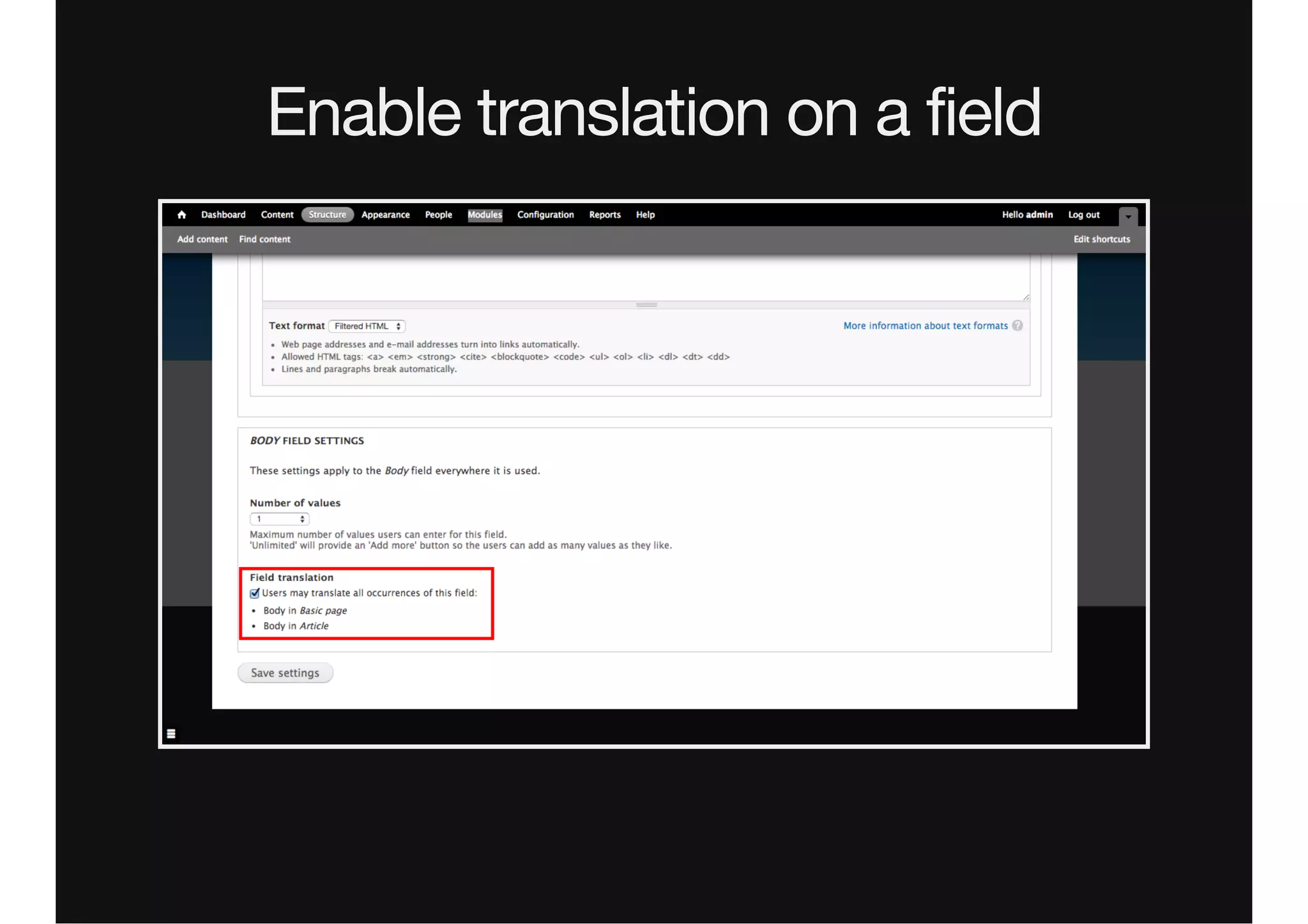 Enable translation on a field
 