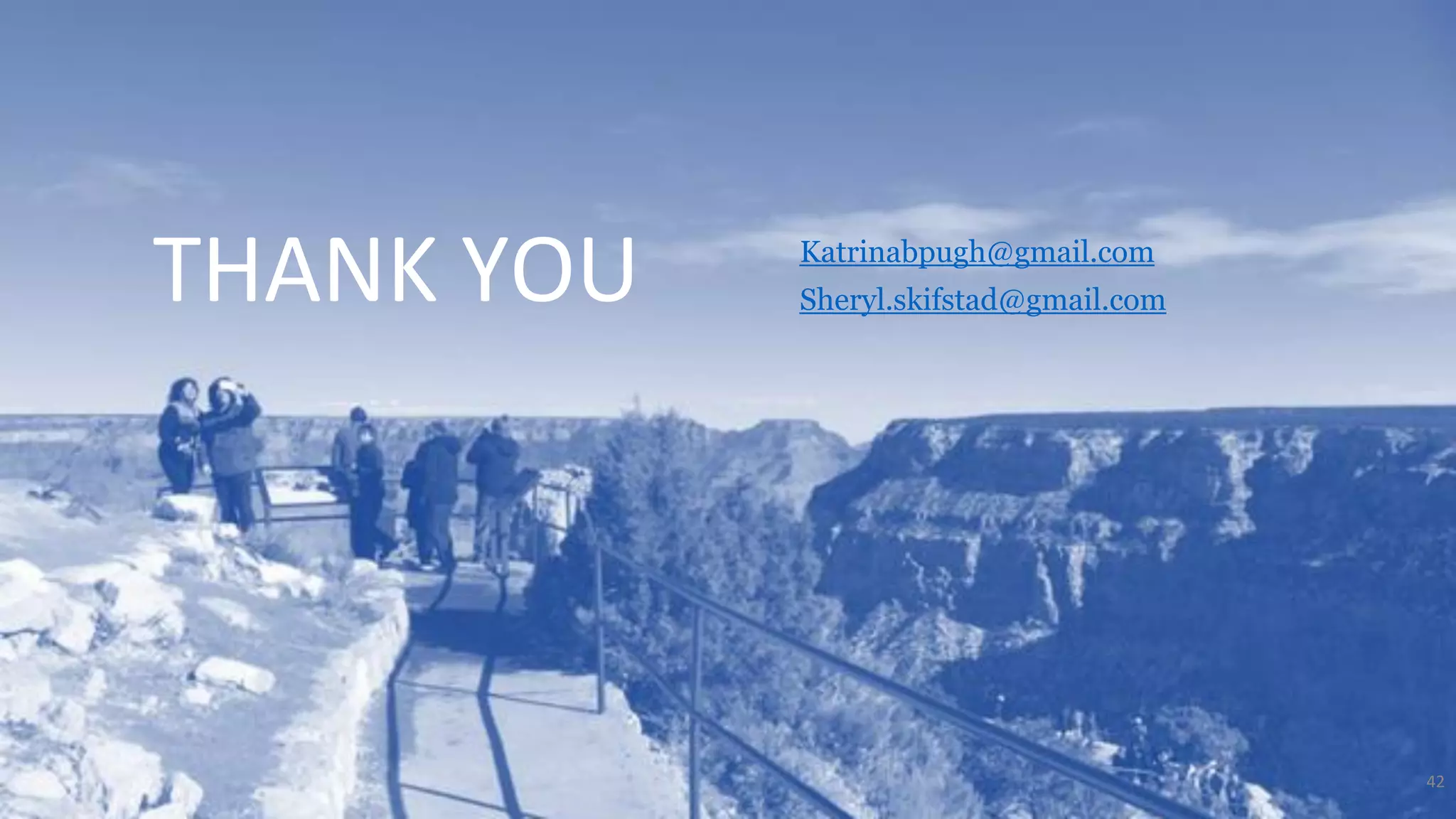 THANK YOU Katrinabpugh@gmail.com
Sheryl.skifstad@gmail.com
42
 