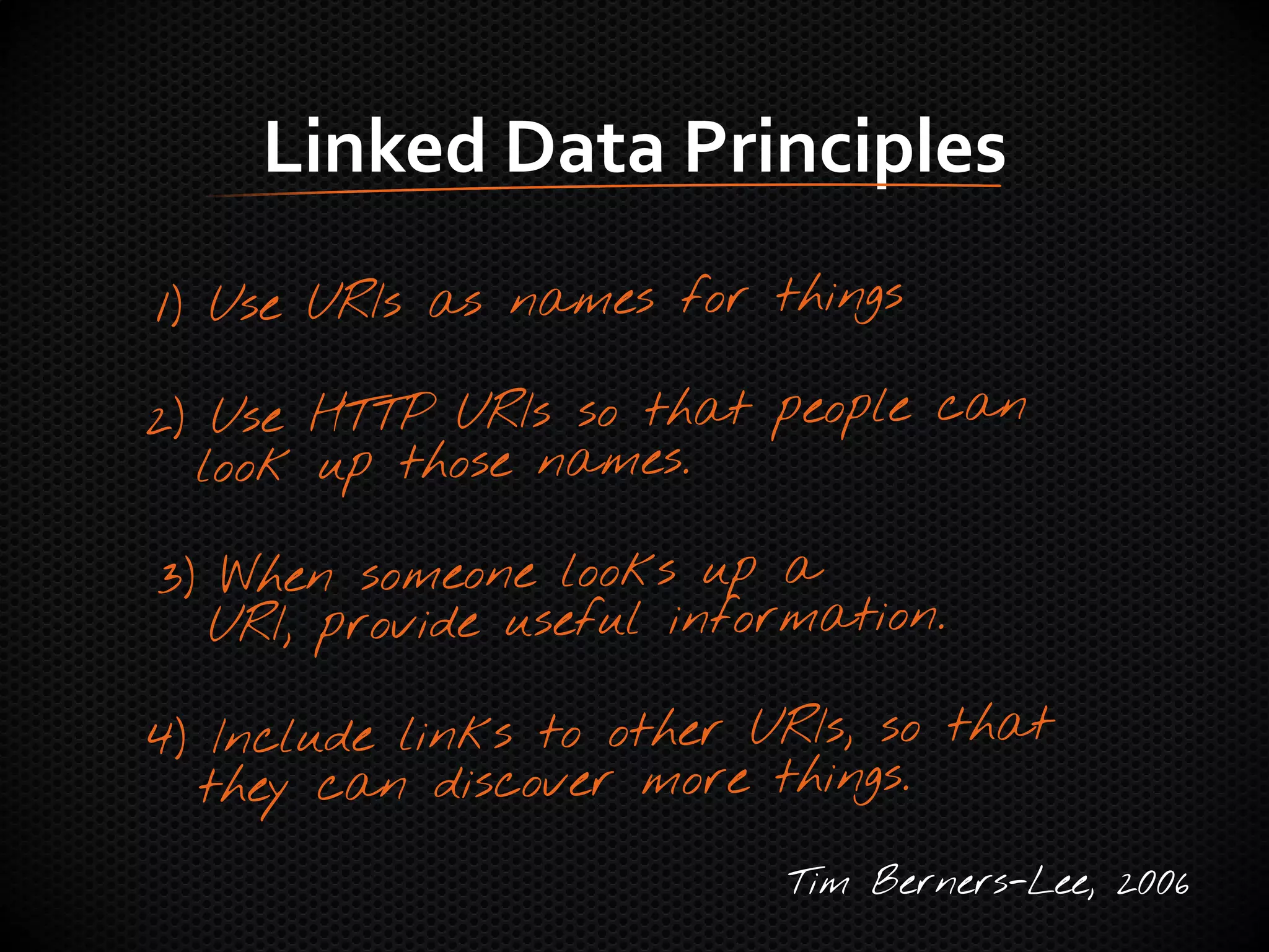 Linked Data Principles
Tim Berners-Lee, 2006
 