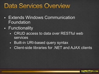 Pain Points in v3.5 SP1Pluralization/ SingularizationForeign KeysModel FirstLazy LoadingAdditional LINQ OperatorsL2S Features & PatternsSQL Gen Improvements