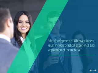 “the development of OD practitioners
must include practical experience and
application of the material.”
10
 