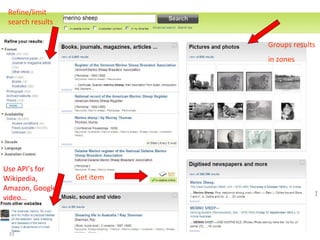 Refine/limit
 search results

                             Groups results
                             in zones




Use AP...