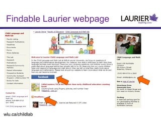 Findable Laurier webpage

wlu.ca/childlab

 